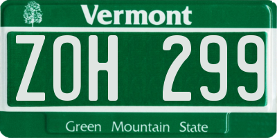 VT license plate ZOH299