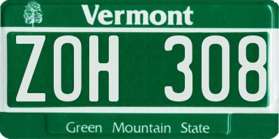 VT license plate ZOH308