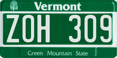 VT license plate ZOH309