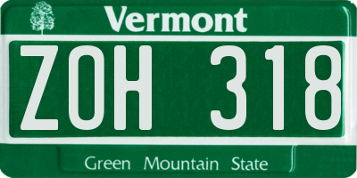 VT license plate ZOH318