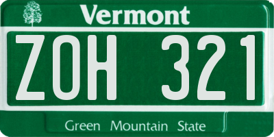 VT license plate ZOH321