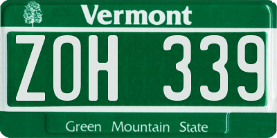 VT license plate ZOH339