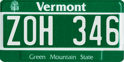VT license plate ZOH346