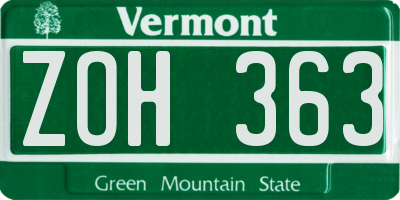 VT license plate ZOH363