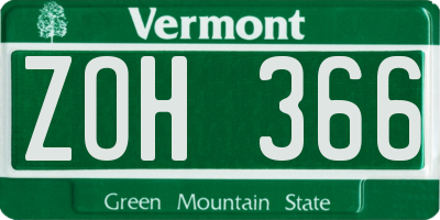 VT license plate ZOH366