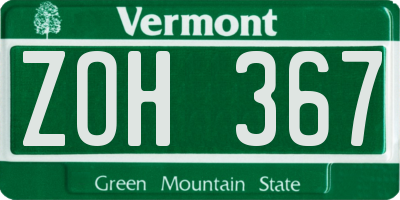VT license plate ZOH367
