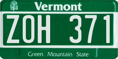 VT license plate ZOH371