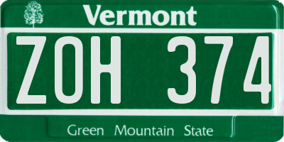 VT license plate ZOH374