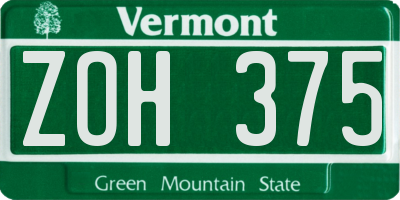 VT license plate ZOH375