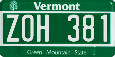 VT license plate ZOH381