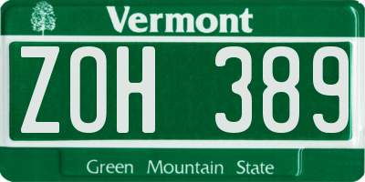 VT license plate ZOH389