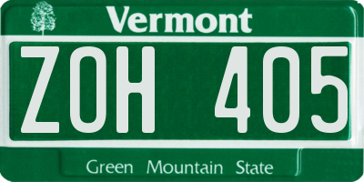 VT license plate ZOH405