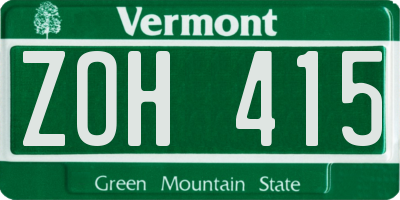 VT license plate ZOH415