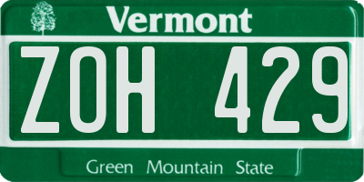 VT license plate ZOH429