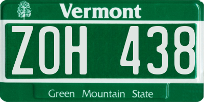 VT license plate ZOH438