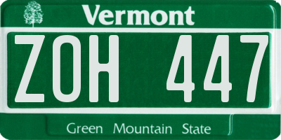 VT license plate ZOH447