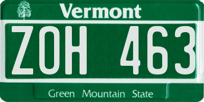VT license plate ZOH463
