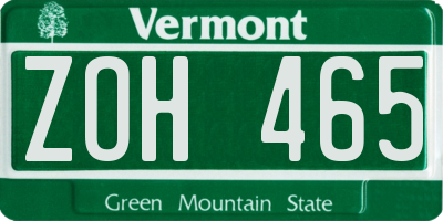 VT license plate ZOH465