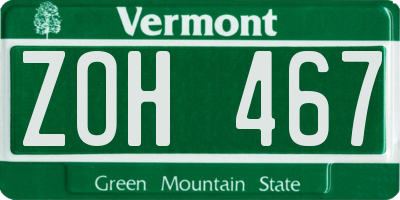 VT license plate ZOH467