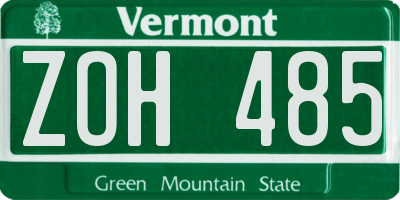 VT license plate ZOH485