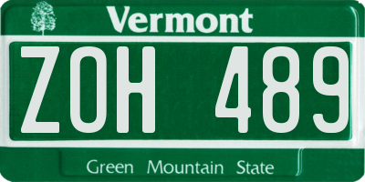 VT license plate ZOH489