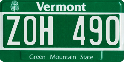 VT license plate ZOH490