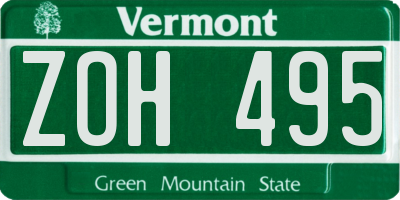 VT license plate ZOH495