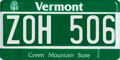 VT license plate ZOH506