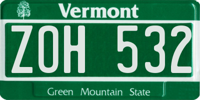 VT license plate ZOH532