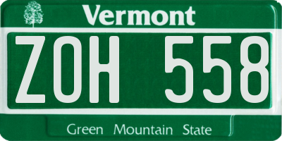 VT license plate ZOH558