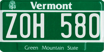 VT license plate ZOH580