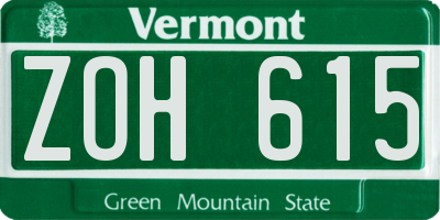 VT license plate ZOH615