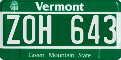 VT license plate ZOH643