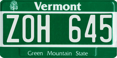 VT license plate ZOH645