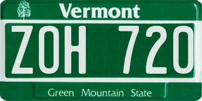VT license plate ZOH720