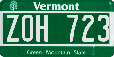 VT license plate ZOH723