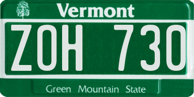 VT license plate ZOH730