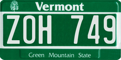 VT license plate ZOH749