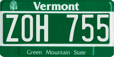 VT license plate ZOH755