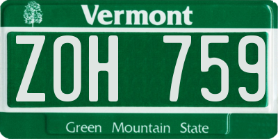 VT license plate ZOH759