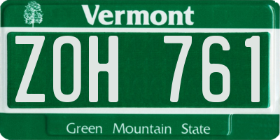 VT license plate ZOH761