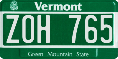 VT license plate ZOH765