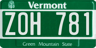 VT license plate ZOH781
