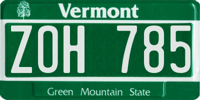 VT license plate ZOH785