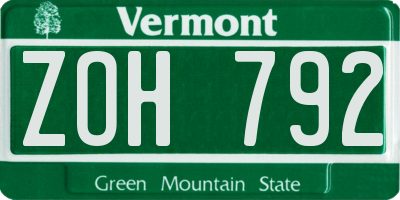 VT license plate ZOH792