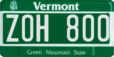 VT license plate ZOH800