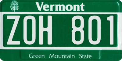VT license plate ZOH801