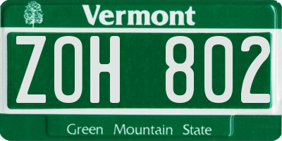 VT license plate ZOH802