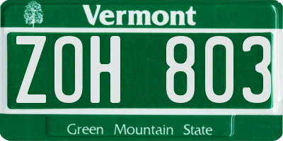 VT license plate ZOH803