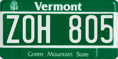 VT license plate ZOH805